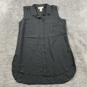 Davina Blouse Top Tunic Shirt Pockets Womens 6 Black‎ Sleeveless